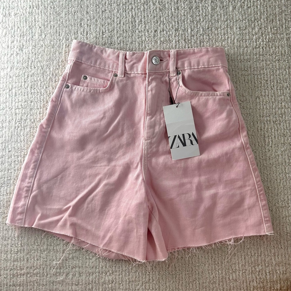 Pink Zara High Rise Denim Shorts NWT